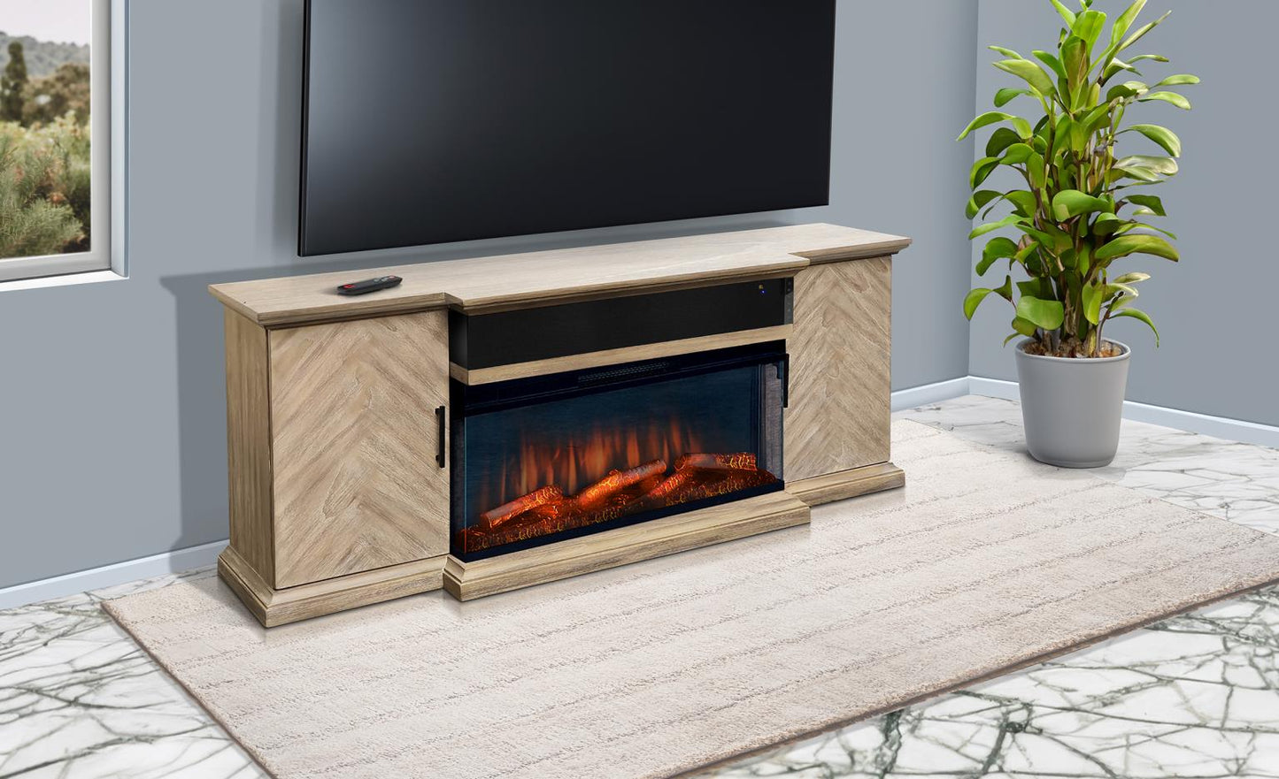 3686WE Media Console Rustic TV Stand Brown  (66-inch, optional Fireplace ,for 36''fireplace option 2001B-36P )