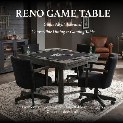 Reno - Poker Game & Dining Table Set (Blackwashed Finish)