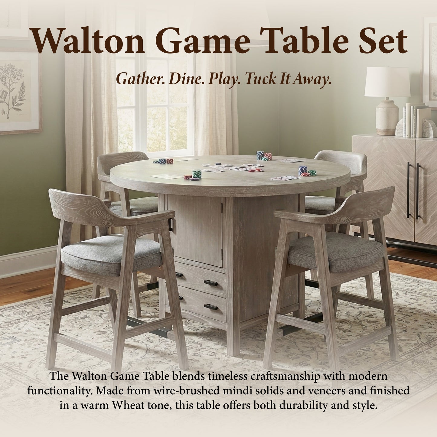 Walton - Poker Game & Dining Table (Wheat Finish)