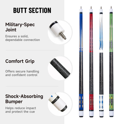 Empire USA - Classic Color Series 4-Piece 1/2 Pool Cue Set