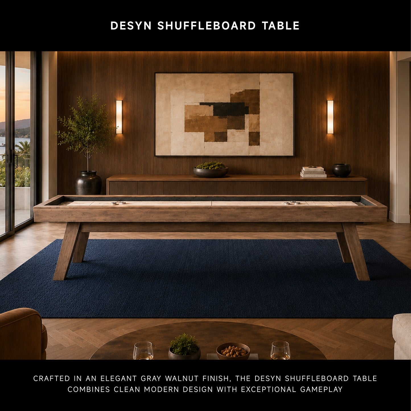 Desyn Shuffleboard Table - Grey Walnut Finish