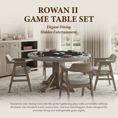 Rowan II - Poker Game & Dining Table Set (Light Grey + Wheat Finish)