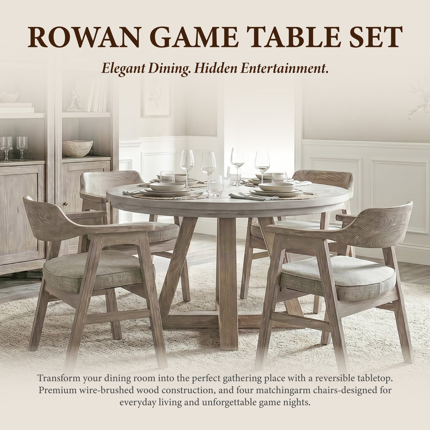 Rowan - Poker Game & Dining Table Set (Light Grey Finish)