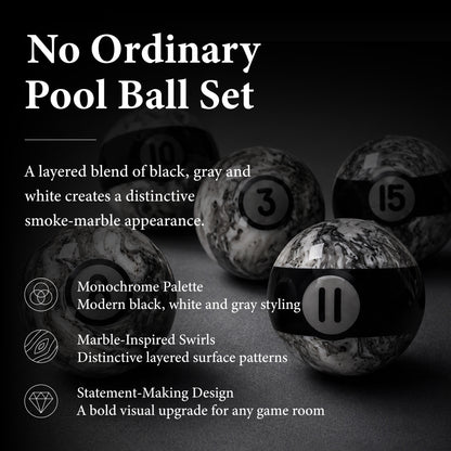 Empire USA   Gray Marble Pattern, Numbered Pool Balls with Black Stripes