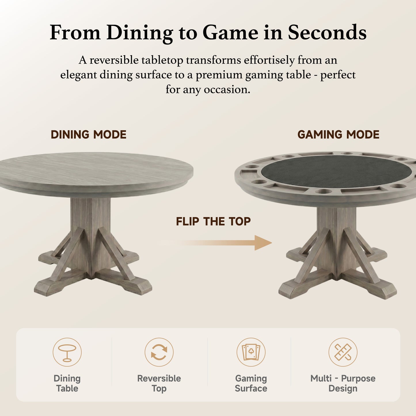 Rowan II - Poker Game & Dining Table Set (Light Grey + Wheat Finish)