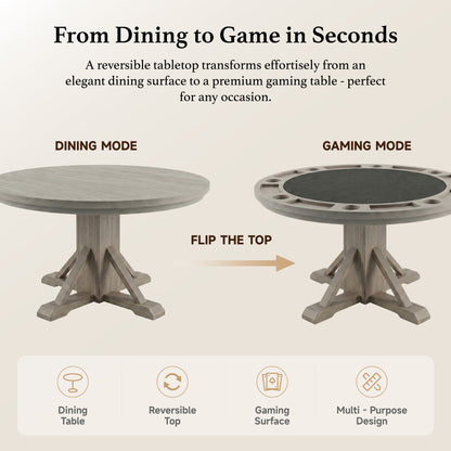 Rowan II - Poker Game & Dining Table Set (Light Grey + Wheat Finish)