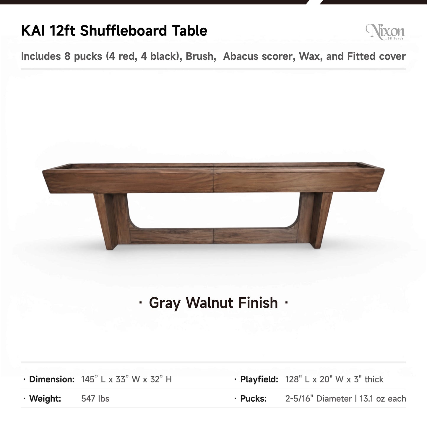 KAI Shuffleboard Table - Grey Walnut Finish