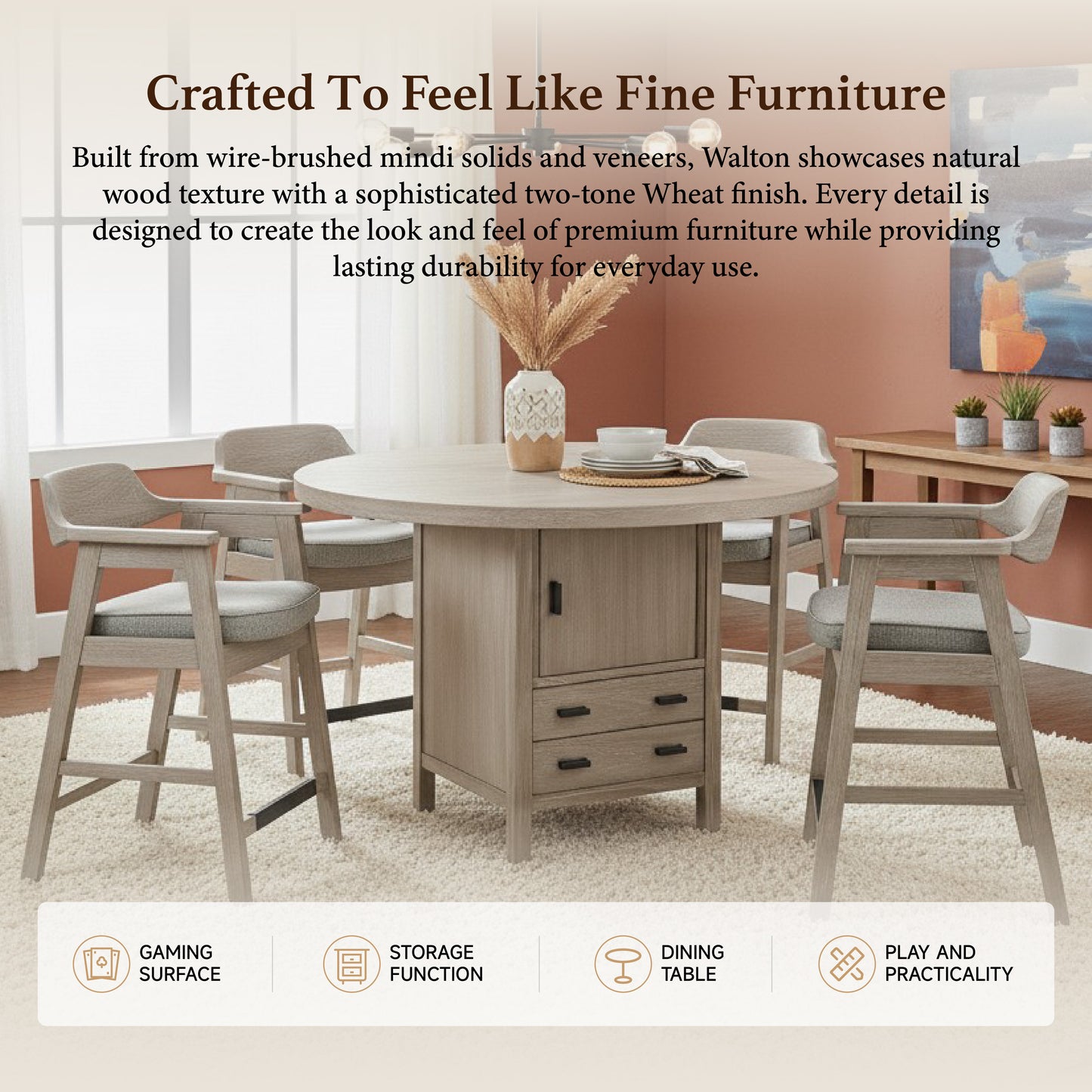 Walton - Poker Game & Dining Table (Wheat Finish)