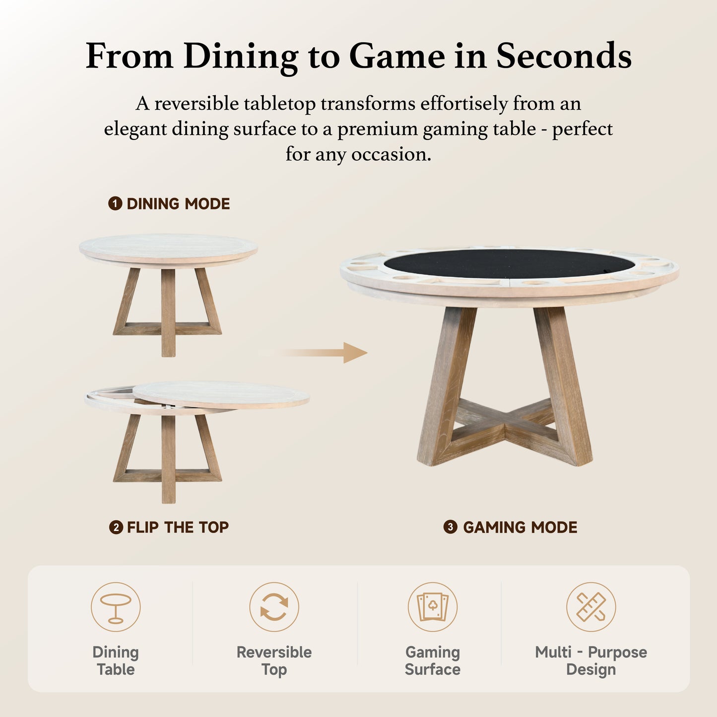 Rowan - Poker Game & Dining Table Set (Light Grey Finish)