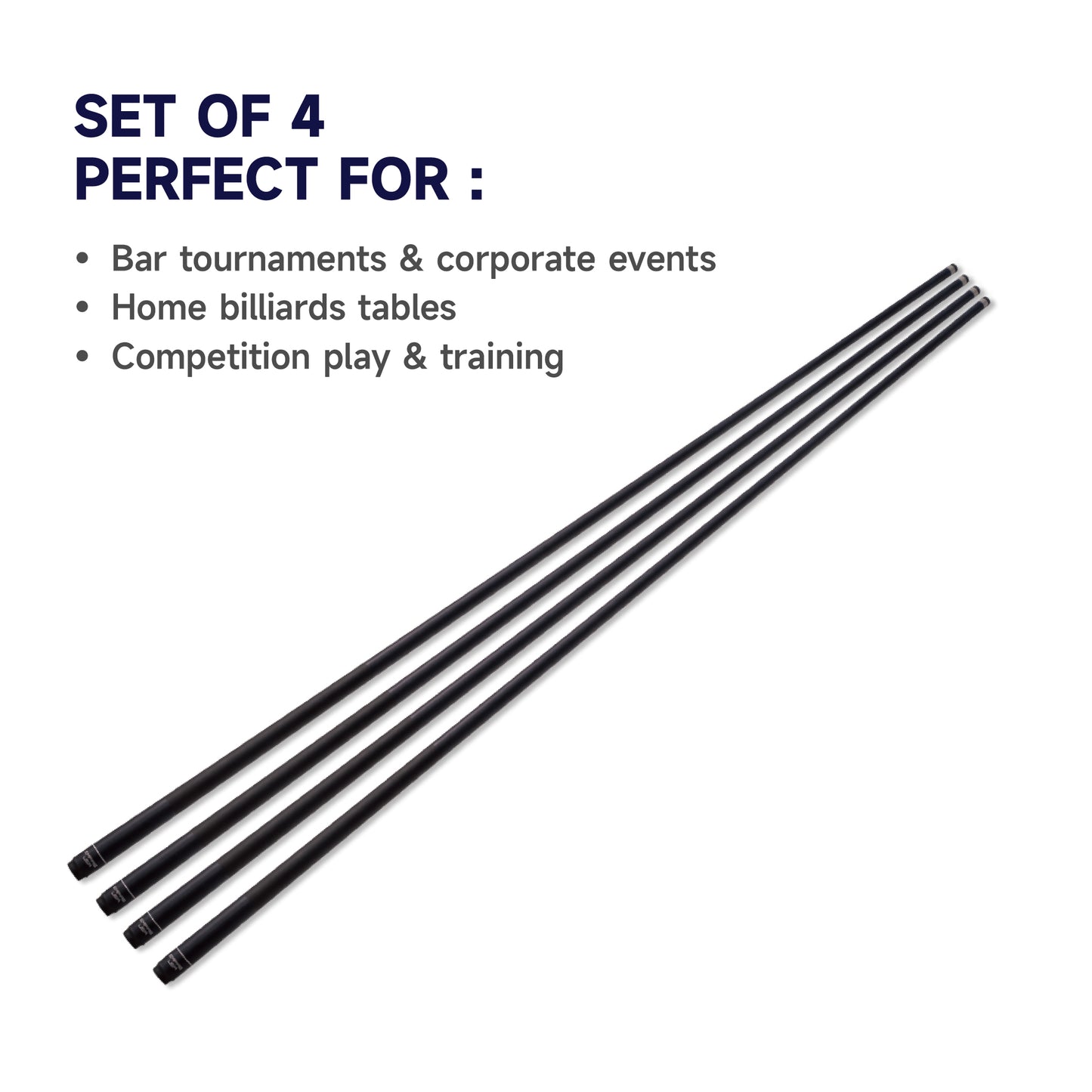 Empire USA - Set of 4 57" Fiberglass Graphite Composite Billiard Pool Cue Sticks (4 Black, Weight from 18oz,19oz, 20oz,21oz)