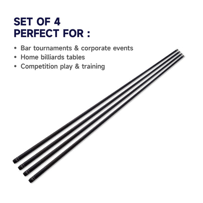 Empire USA - Set of 4 57" Fiberglass Graphite Composite Billiard Pool Cue Sticks (4 Black, Weight from 18oz,19oz, 20oz,21oz)