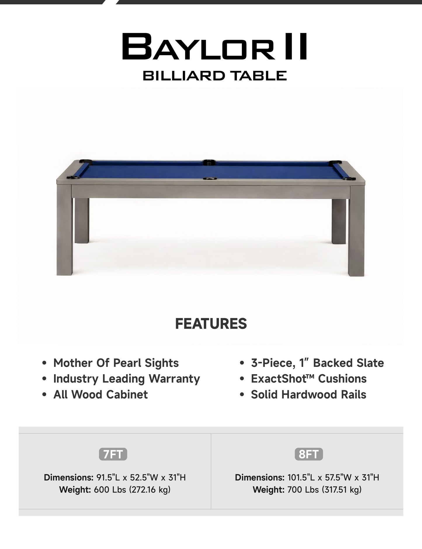 Baylor Ⅱ Slate Pool Table - Shade Finish