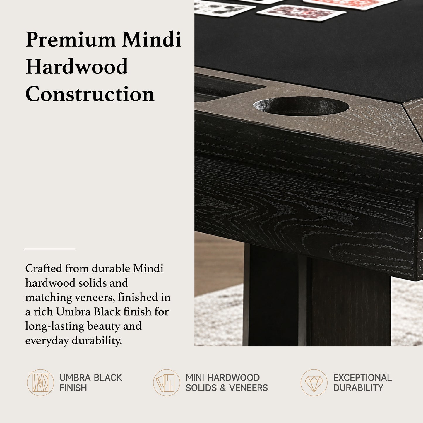 Reno - Poker Game & Dining Table Set (Blackwashed Finish)