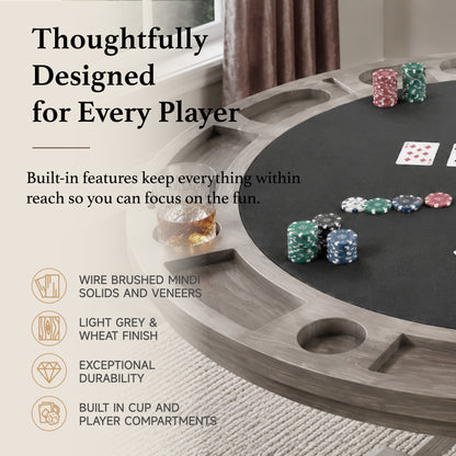 Rowan II - Poker Game & Dining Table Set (Light Grey + Wheat Finish)