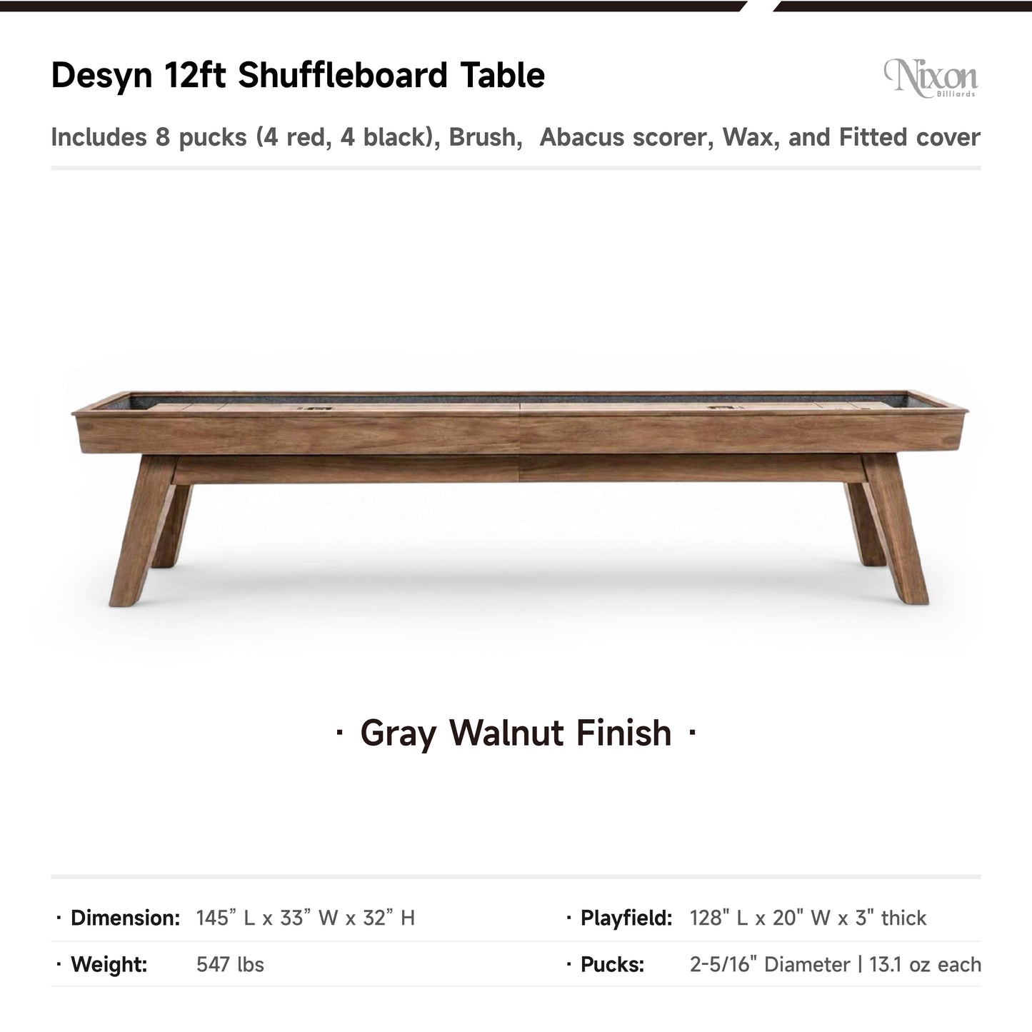 Desyn Shuffleboard Table - Grey Walnut Finish
