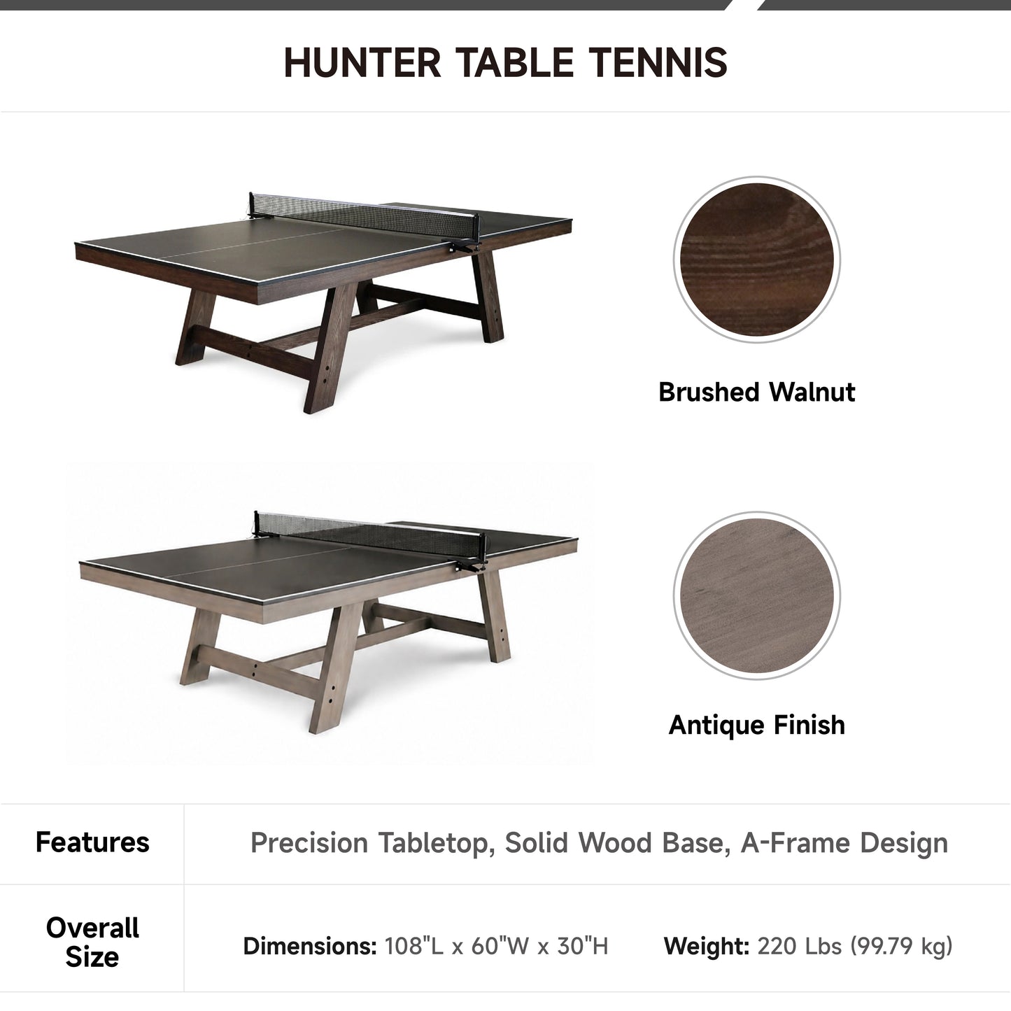 Nixon Billiards - Hunter Ping Pong Table - Brushed Walnut