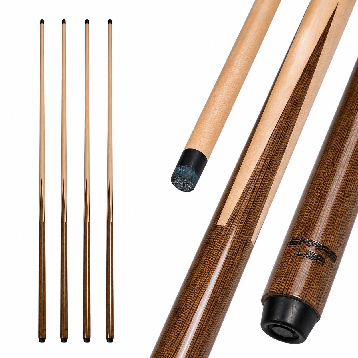 Empire USA - 57" One-Piece Pool Cue Set 4Pcs 18/19/20/21oz, Walnut Butt & Maple Shaft, 13mm Tip with Carbon Fiber Ferrule