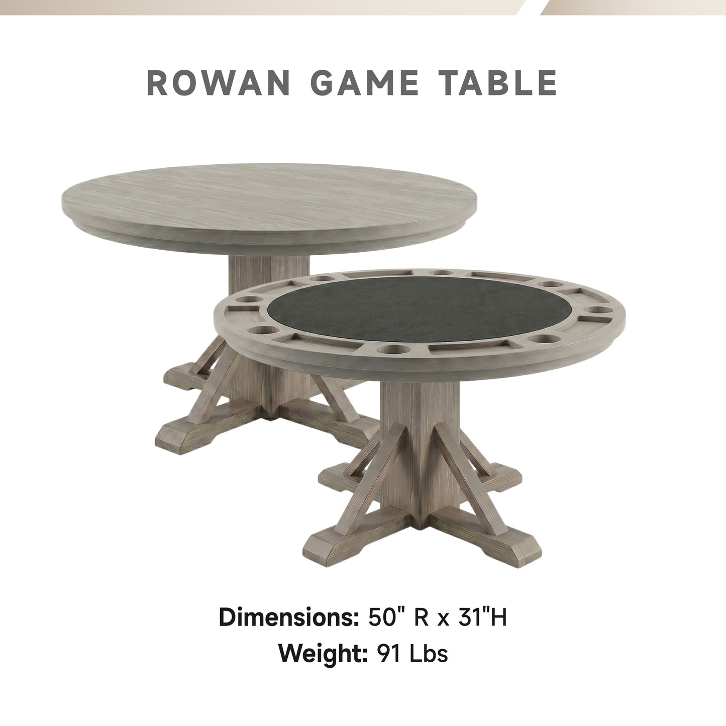 Rowan II - Poker Game & Dining Table Set (Light Grey + Wheat Finish)