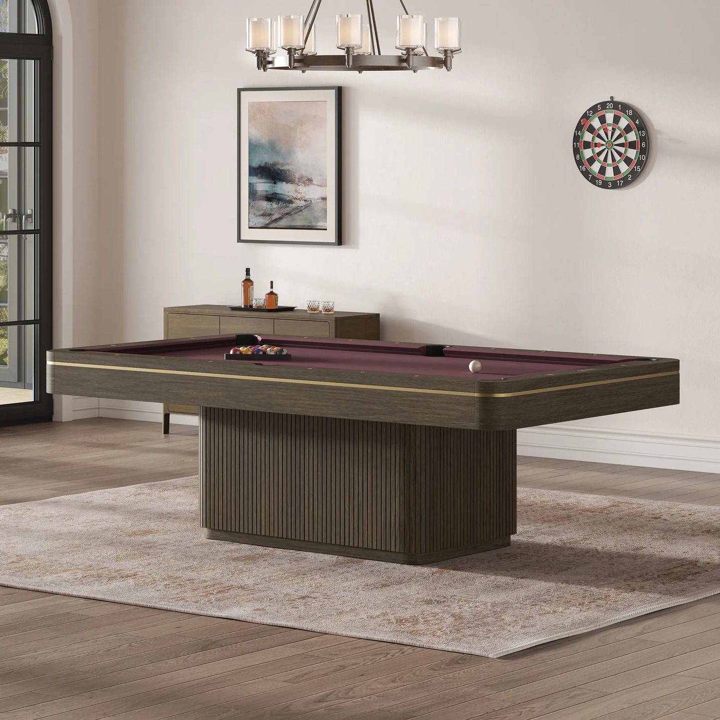 Dali Wood Pool Table - Shadow Greige / Brushed Brass Finish