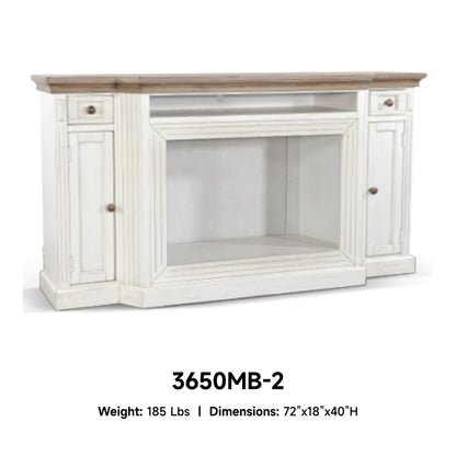 3650MB-2 TV Stand /TV console w/33" Fireplace Option White  (72-Inch, optional 33''Fireplace, 3648&3666-FPI)
