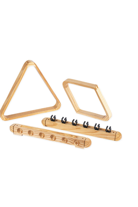 Empire USA - Burlywood Pool Cue Rack Set with Triangle and Diamond Racks, 6 Stick Holders, Natural Pine