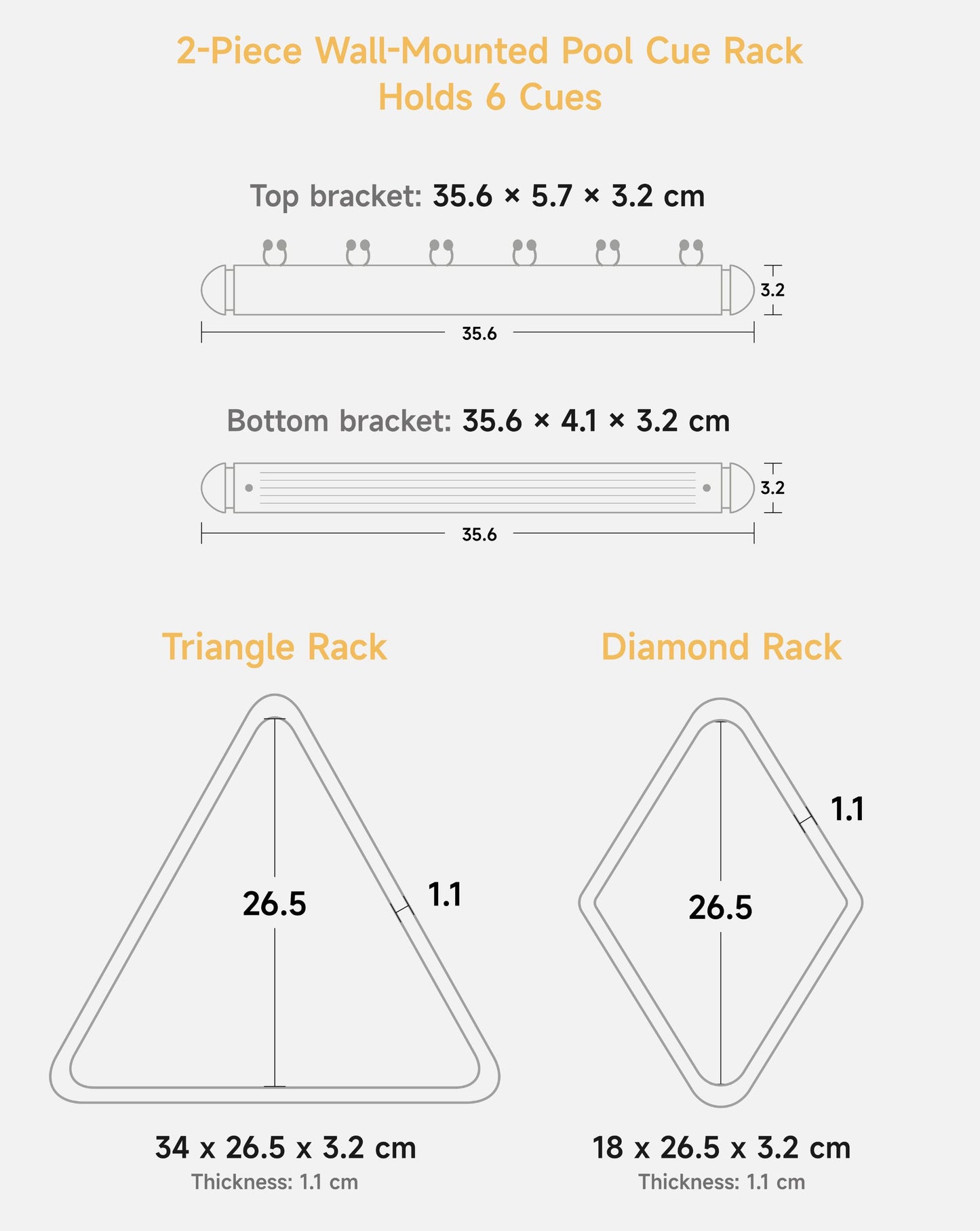 Empire USA - Burlywood Pool Cue Rack Set with Triangle and Diamond Racks, 6 Stick Holders, Natural Pine