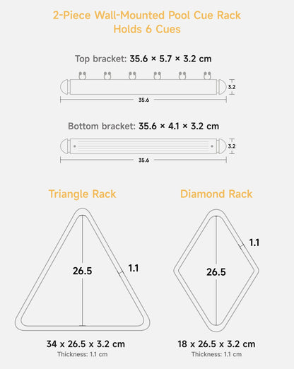 Empire USA - Burlywood Pool Cue Rack Set with Triangle and Diamond Racks, 6 Stick Holders, Natural Pine
