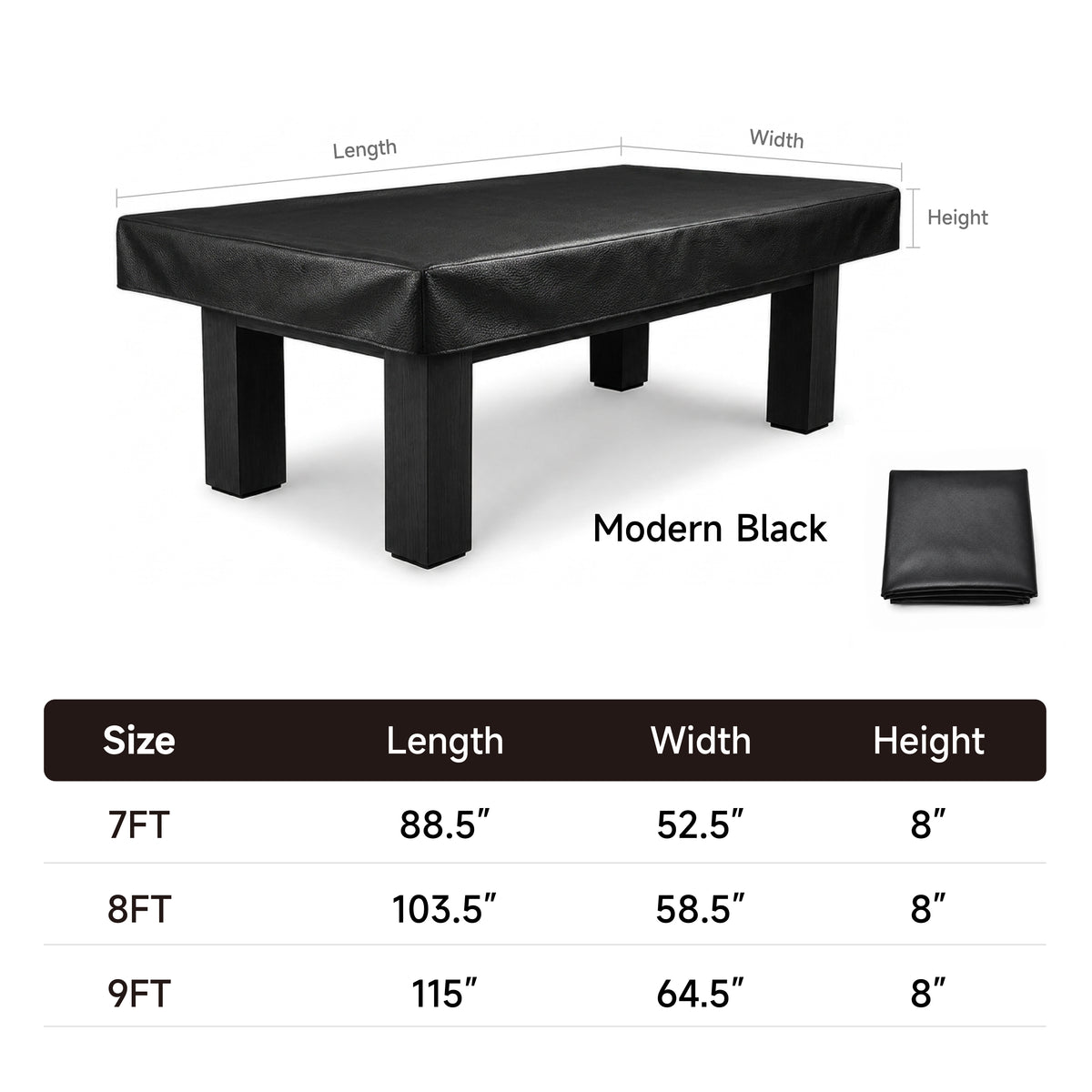 Empire USA Billiard Table Leatherette Cover - (Midnight Black, fitted)