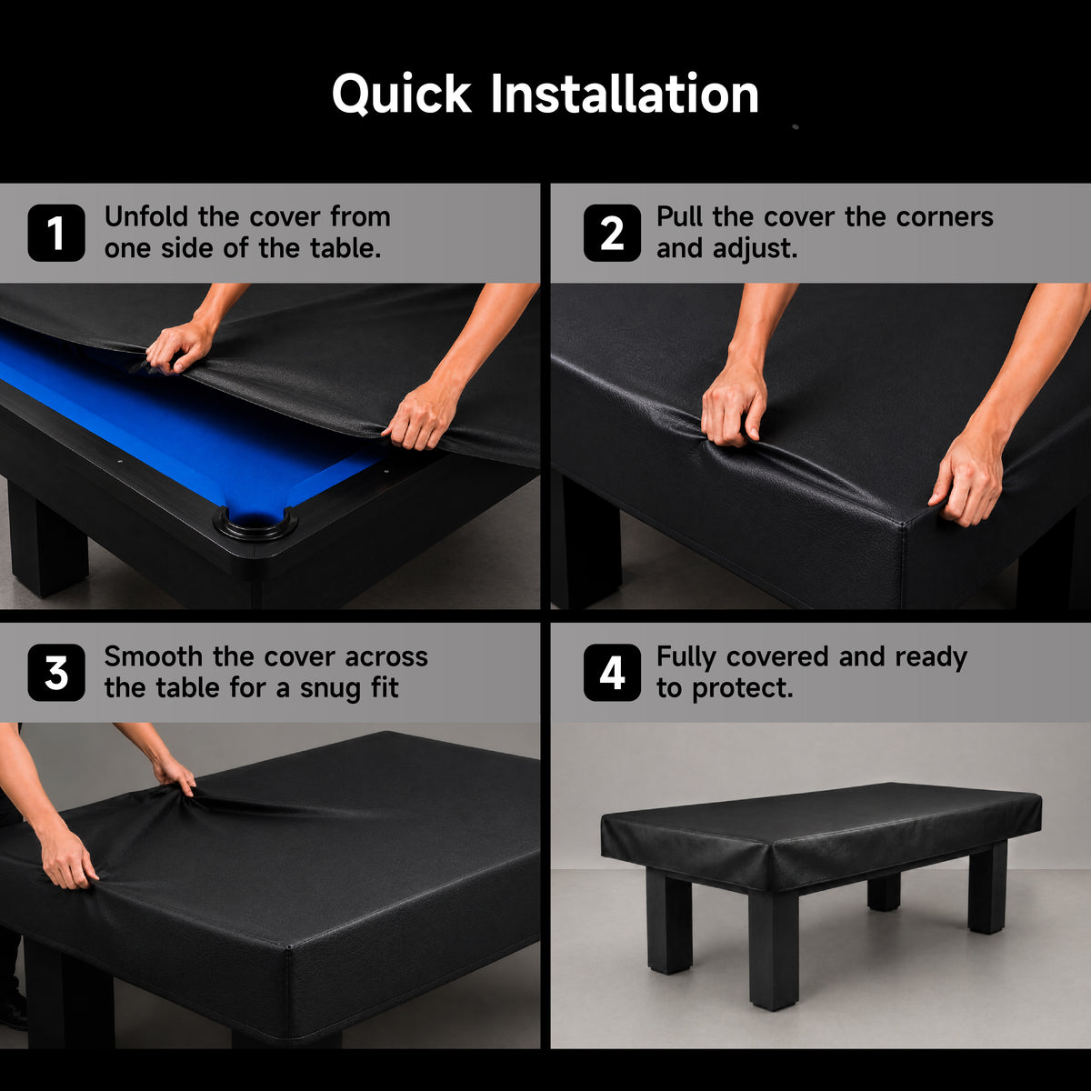 Empire USA Billiard Table Leatherette Cover - (Midnight Black, fitted)
