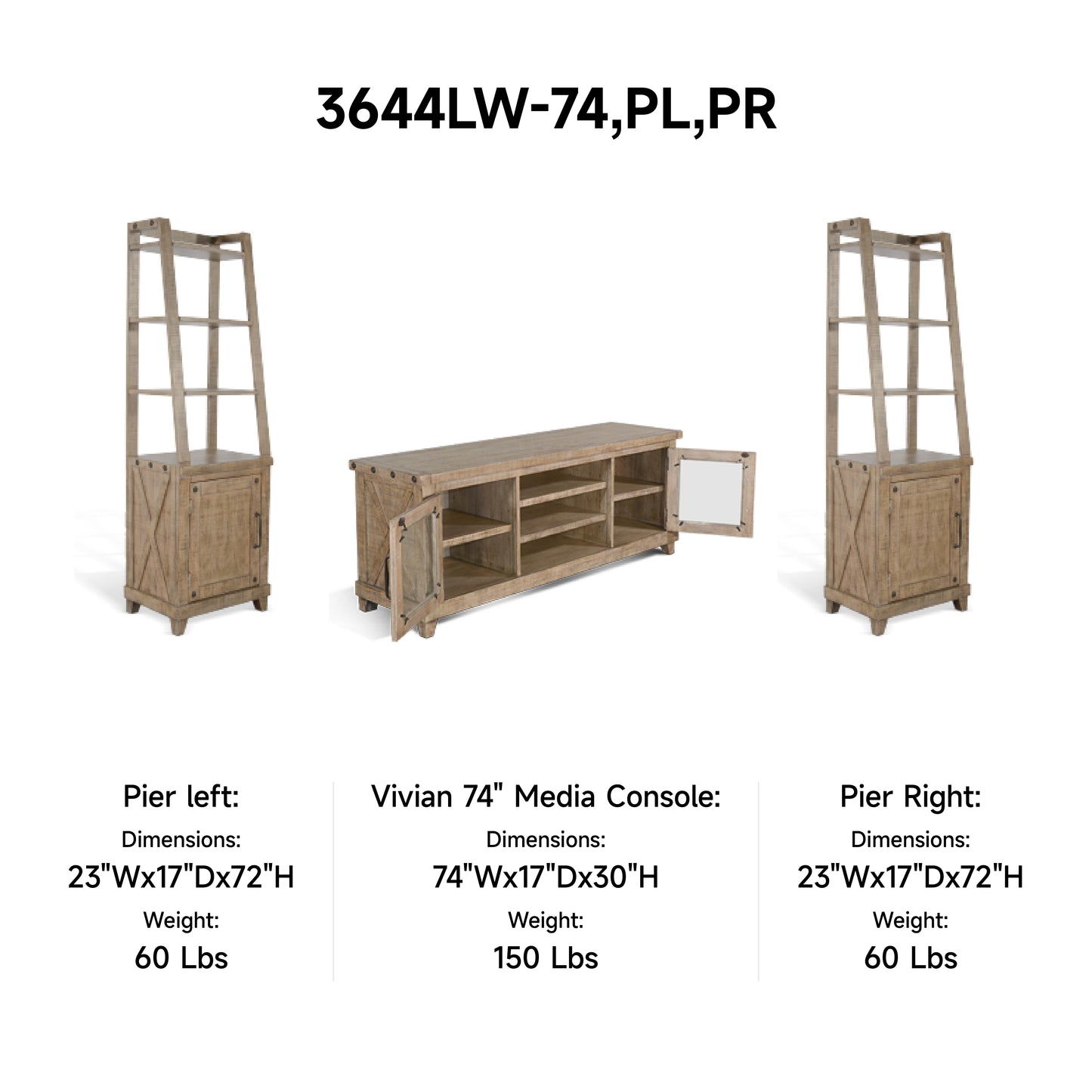 3644LW-74,PL,PR TV Console/TV Stand and Pier/Left & Right Beige(120-Inch，optional Electric Fireplace,2001B-28c&2001B-28w)