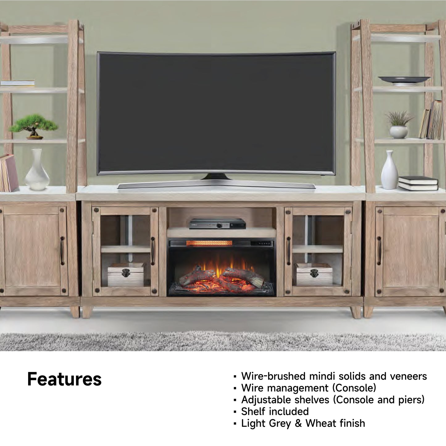 3644LW-74,PL,PR TV Console/TV Stand and Pier/Left & Right Beige(120-Inch，optional Electric Fireplace,2001B-28c&2001B-28w)