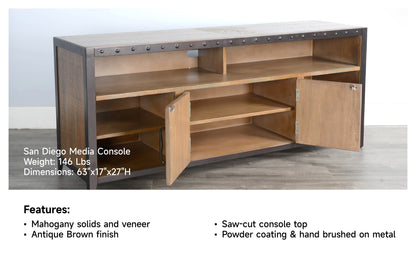 3654AB-CF,P  TV Console/TV Stand and Pier/ Brown/Gary  (110-Inch，optional Electric Fireplace,2001B-28c&2001B-28w)