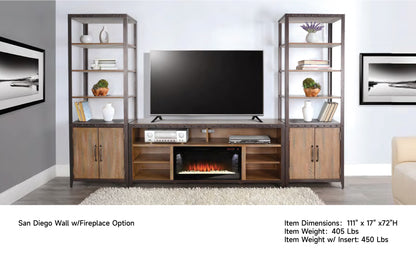 3654AB-CF,P  TV Console/TV Stand and Pier/ Brown/Gary  (110-Inch，optional Electric Fireplace,2001B-28c&2001B-28w)
