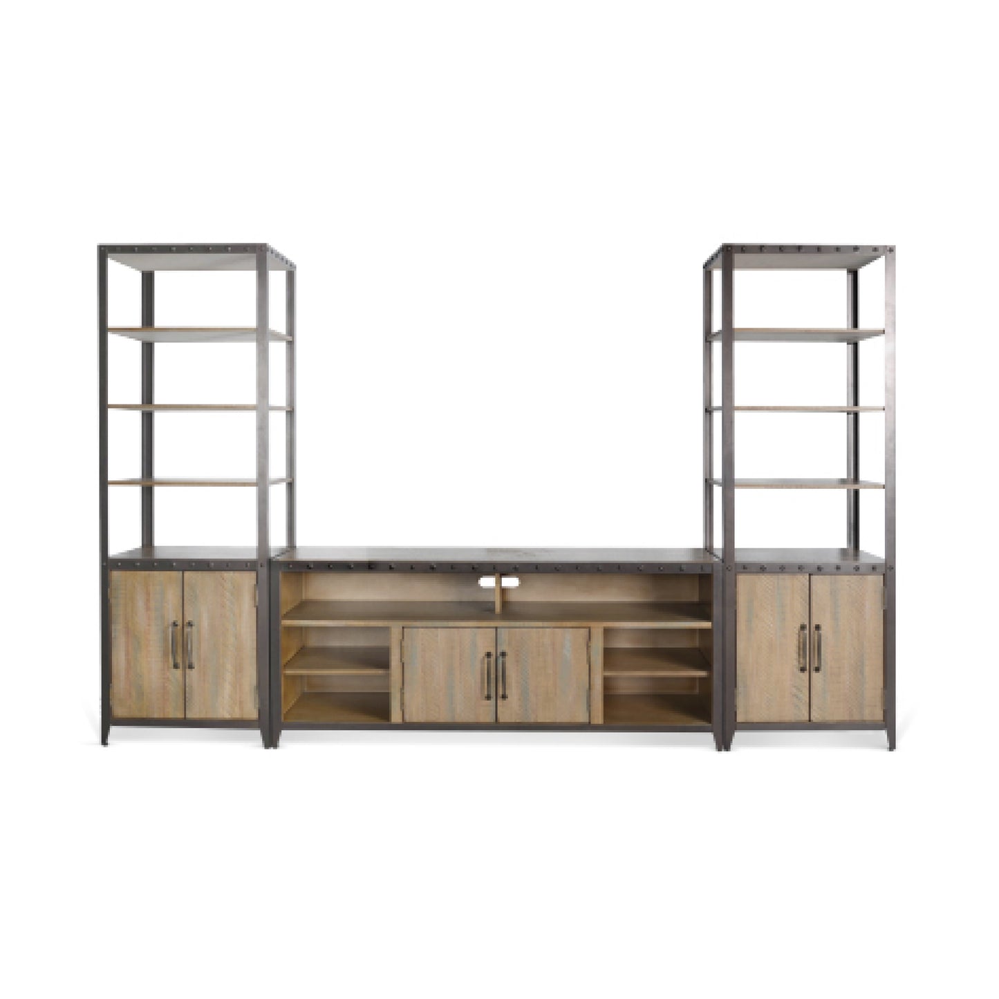3654AB-CF,P  TV Console/TV Stand and Pier/ Brown/Gary  (110-Inch，optional Electric Fireplace,2001B-28c&2001B-28w)