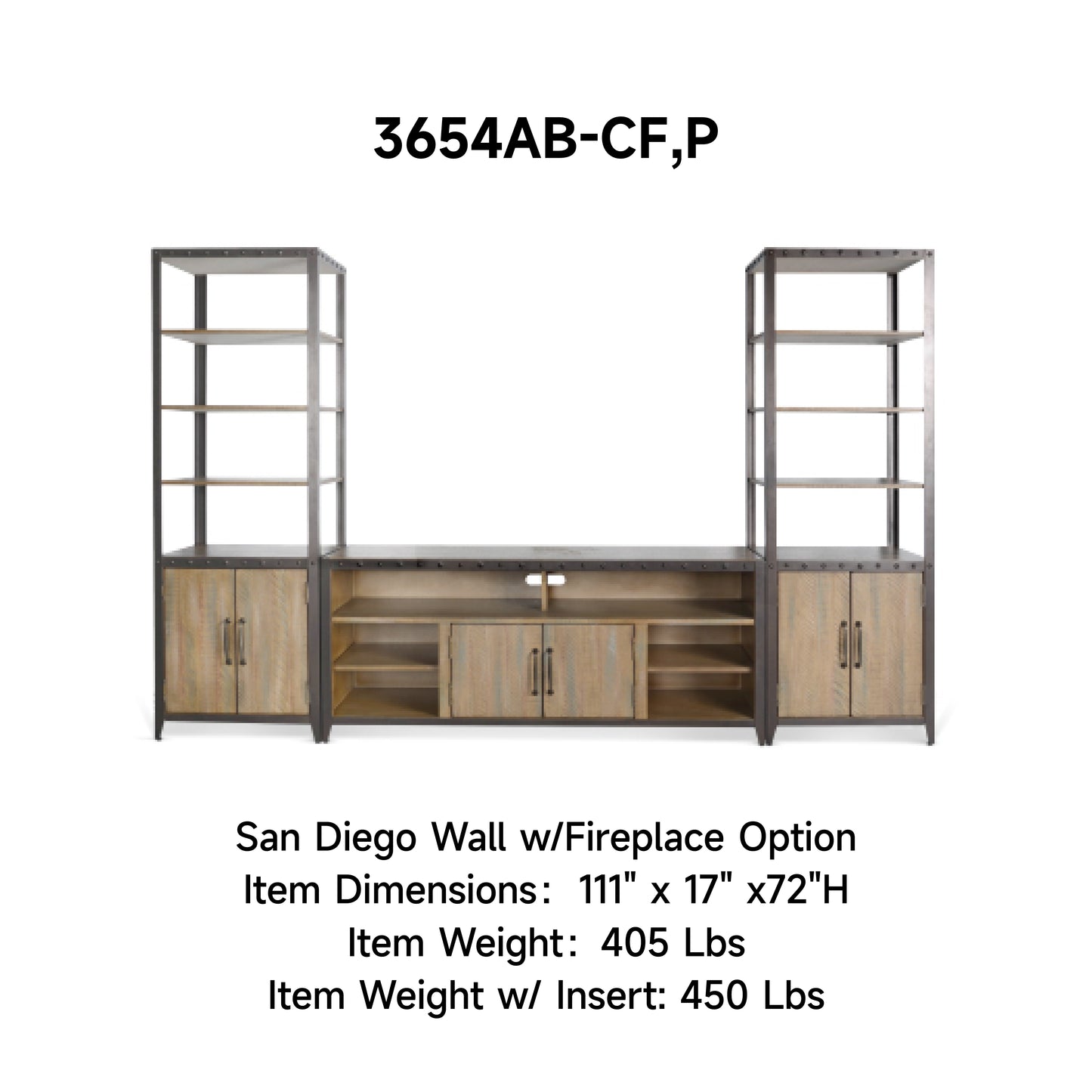 3654AB-CF,P  TV Console/TV Stand and Pier/ Brown/Gary  (110-Inch，optional Electric Fireplace,2001B-28c&2001B-28w)