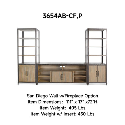 3654AB-CF,P  TV Console/TV Stand and Pier/ Brown/Gary  (110-Inch，optional Electric Fireplace,2001B-28c&2001B-28w)
