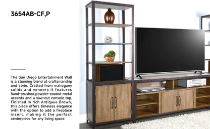 3654AB-CF,P  TV Console/TV Stand and Pier/ Brown/Gary  (110-Inch，optional Electric Fireplace,2001B-28c&2001B-28w)