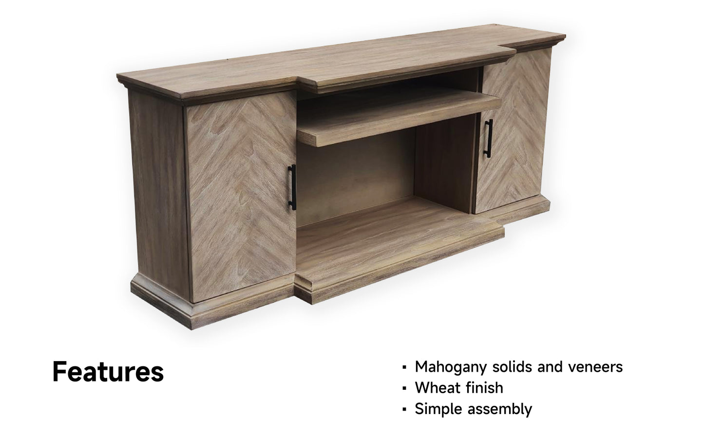 3686WE Media Console Rustic TV Stand Brown  (66-inch, optional Fireplace ,for 36''fireplace option 2001B-36P )
