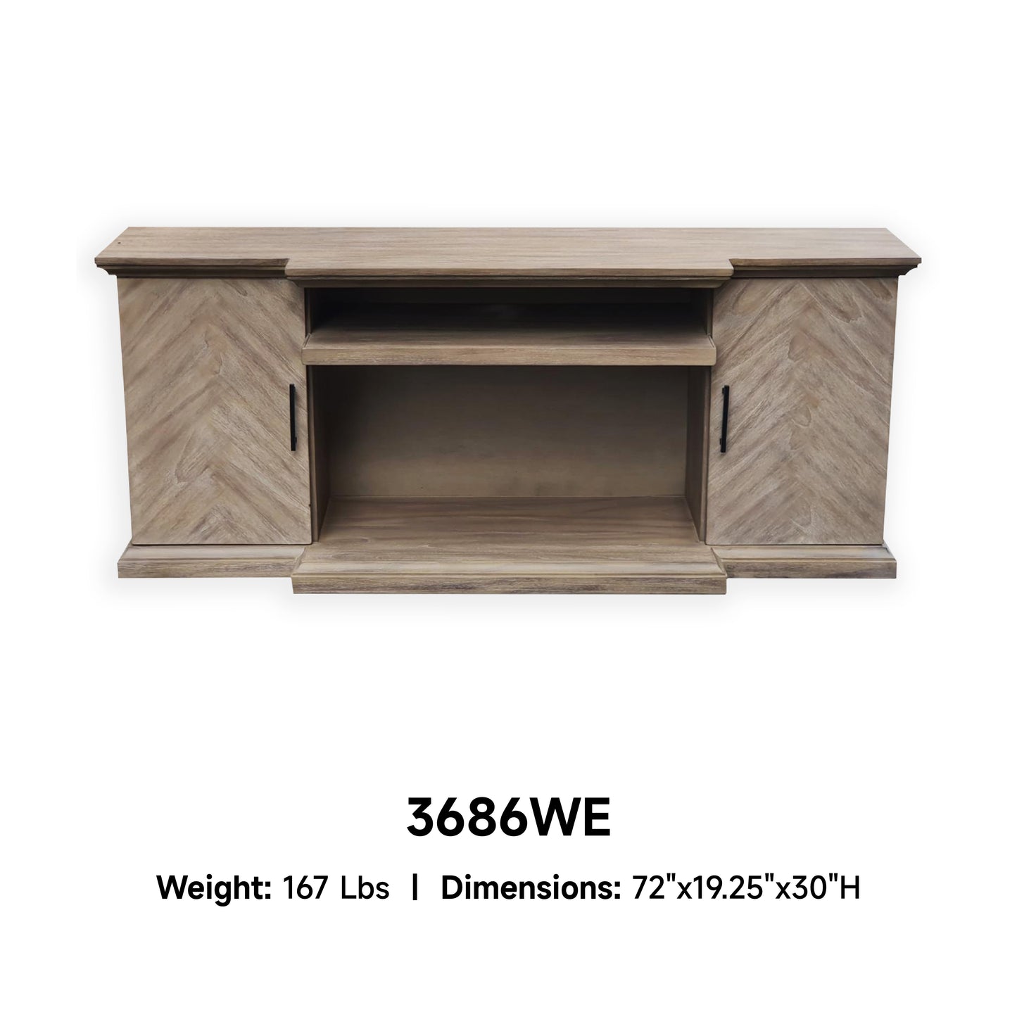3686WE Media Console Rustic TV Stand Brown  (66-inch, optional Fireplace ,for 36''fireplace option 2001B-36P )