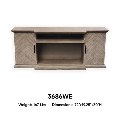3686WE Media Console Rustic TV Stand Brown  (66-inch, optional Fireplace ,for 36''fireplace option 2001B-36P )