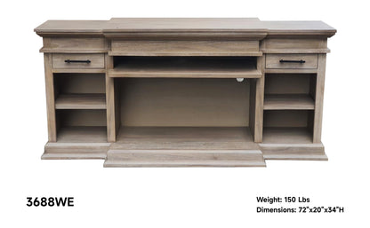3688WE Media Console Rustic TV Stand Beige  (72-inch, optional Fireplace ,for 36''fireplace option 2001B-36P )