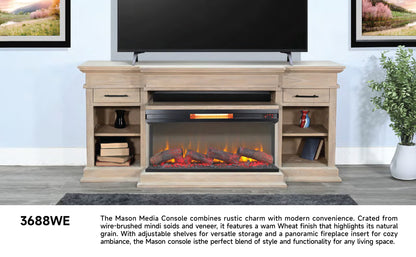 3688WE Media Console Rustic TV Stand Beige  (72-inch, optional Fireplace ,for 36''fireplace option 2001B-36P )