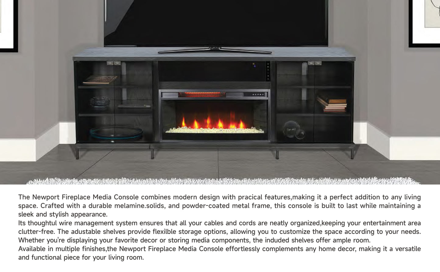 3502BOM Media Console Rustic TV Stand Black (70-inch, Not Contain Fireplace, W/28'' Fireplace Option 2001B-28W&C)