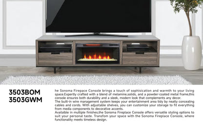 3503GWM Media Console Rustic TV Stand Black/Gary  (78-inch, Not Contain Fireplace, W/28'' Fireplace Option 2001B-28W&C)
